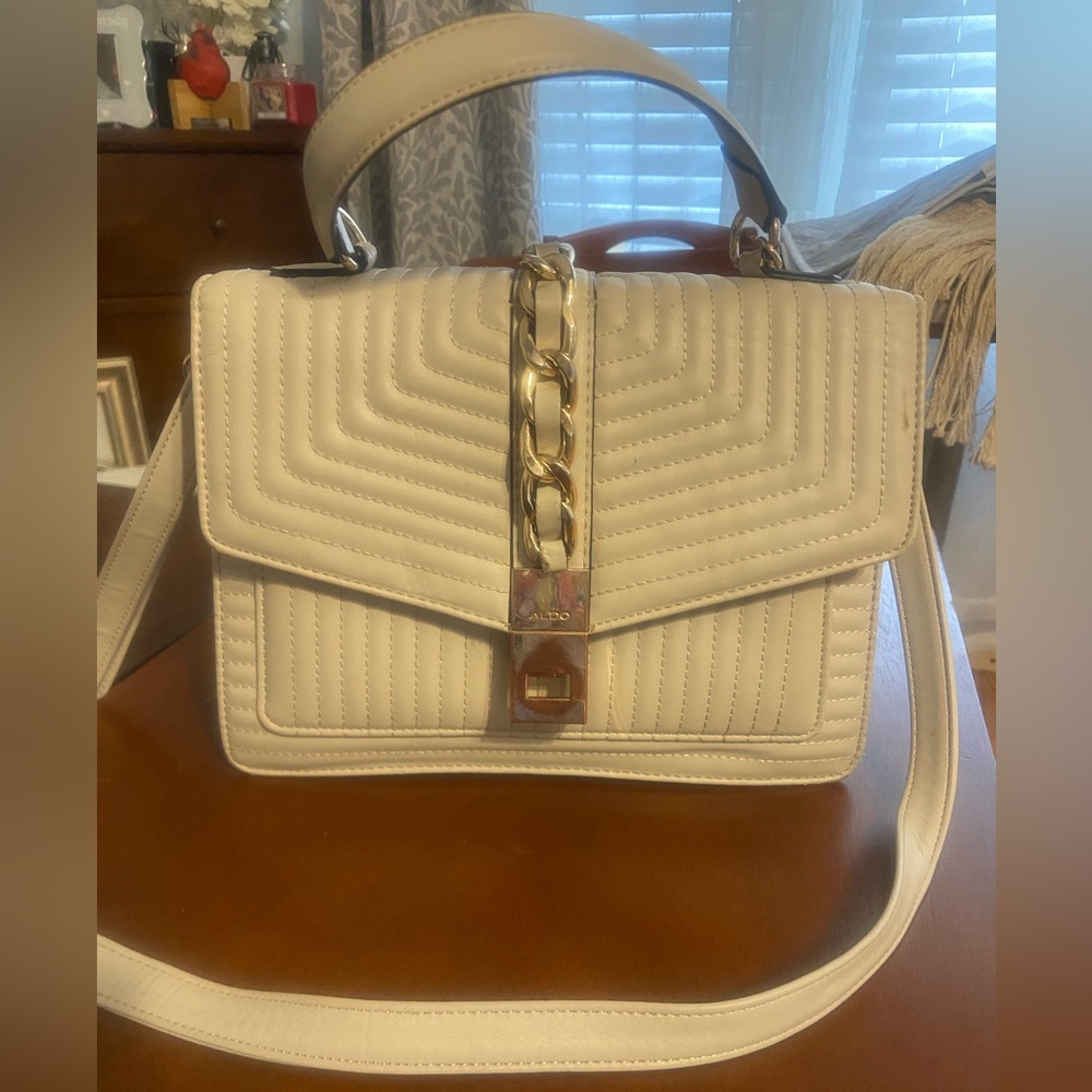 ALDO Beige Quilted Shoulder Bag with Gold Chain